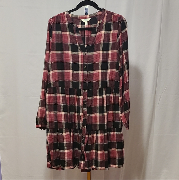 Time and Tru Plaid Long Sleeve Short Dress - Red and Black - Picture 6 of 6